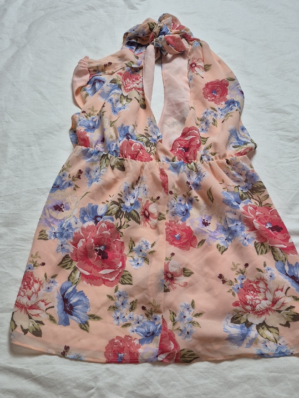 Forever 21 Peach Floral Women's Halter  Top - Pink & Blue